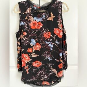 Who What Wear Floral Sleeveless Blouse Women’s Size L Black Red Blue Print